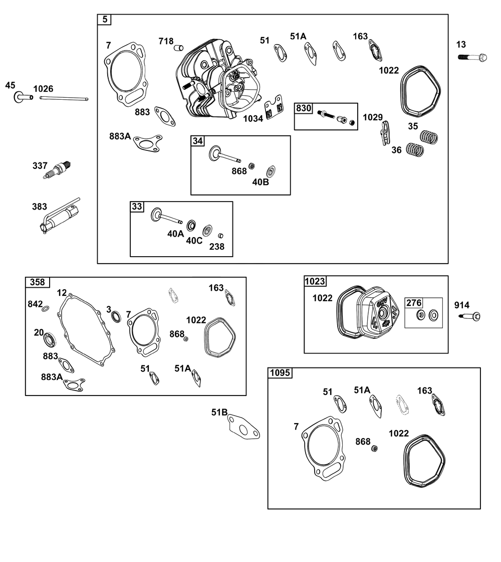 Cylinder Head Group Diagram and Parts List for 19T132-0002-H5 100000 - 19Z999 Briggs and Stratton Engine